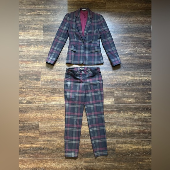 Express business pants suit jacket Columnist plaid 0 - Picture 10 of 10